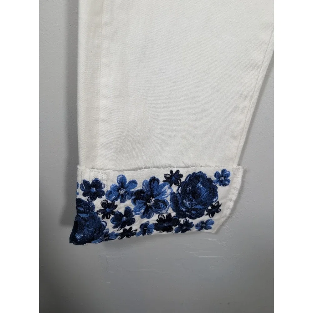 Driftwood White Jeans Womens 34 Crop Embroidered Floral High Rise Stretch Denim - Picture 3 of 12
